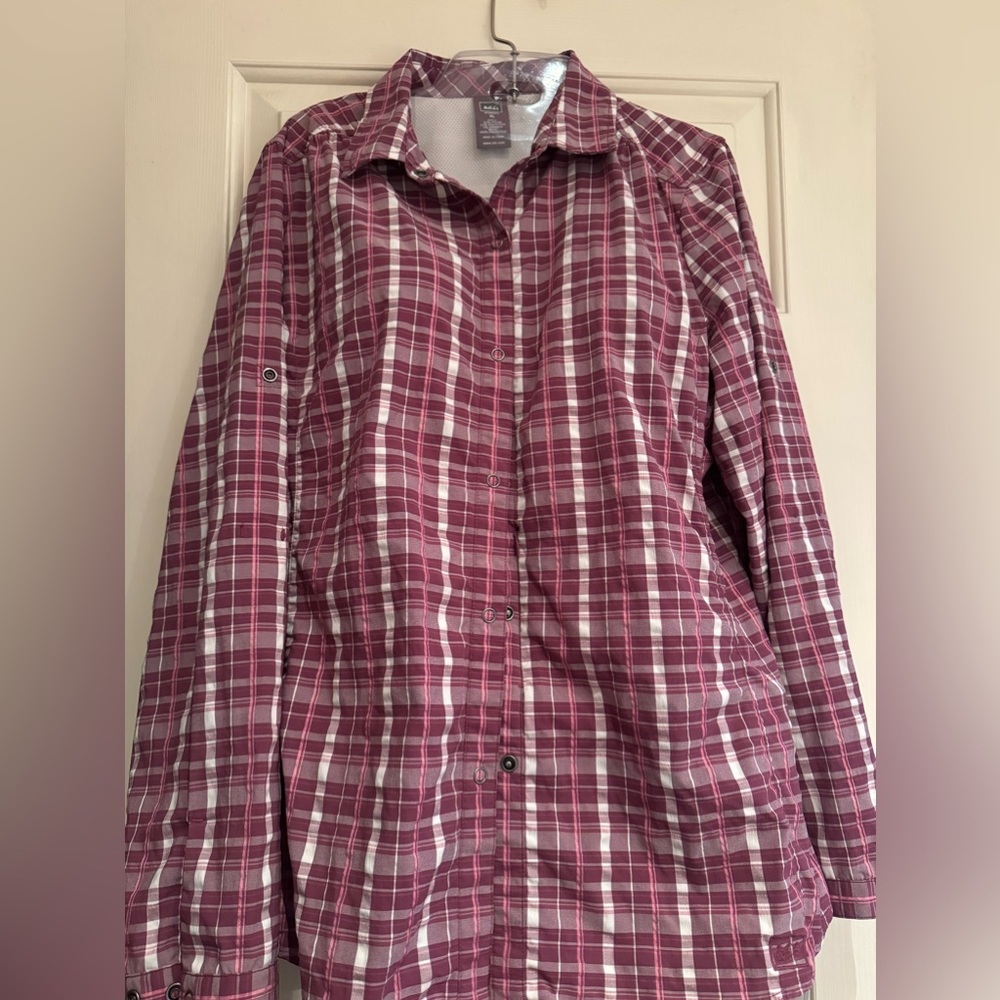 REI Outdoor Quick Drying Snap-Up Shirt with Hidden Zipper Pocket